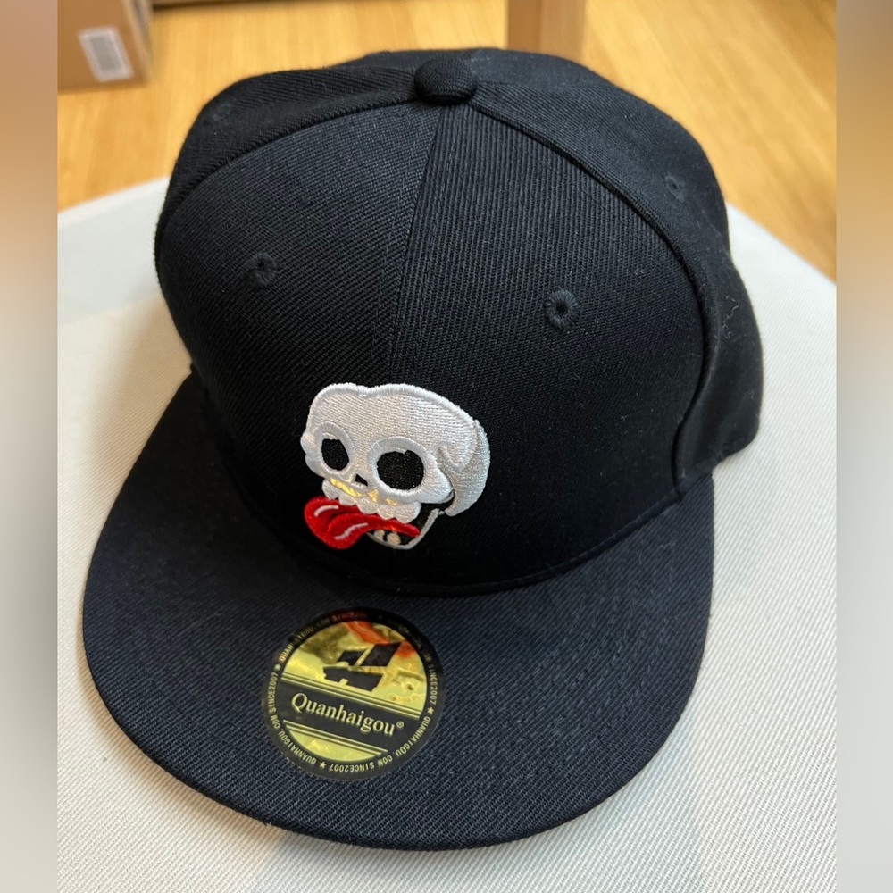 White skull unisex black baseball cap flat bill brim hip hop